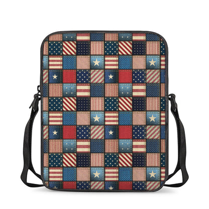 USA Denim Patchwork Pattern Print Rectangular Crossbody Bag