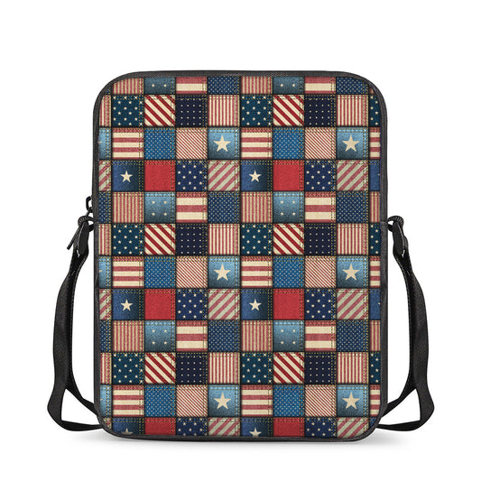 USA Denim Patchwork Pattern Print Rectangular Crossbody Bag