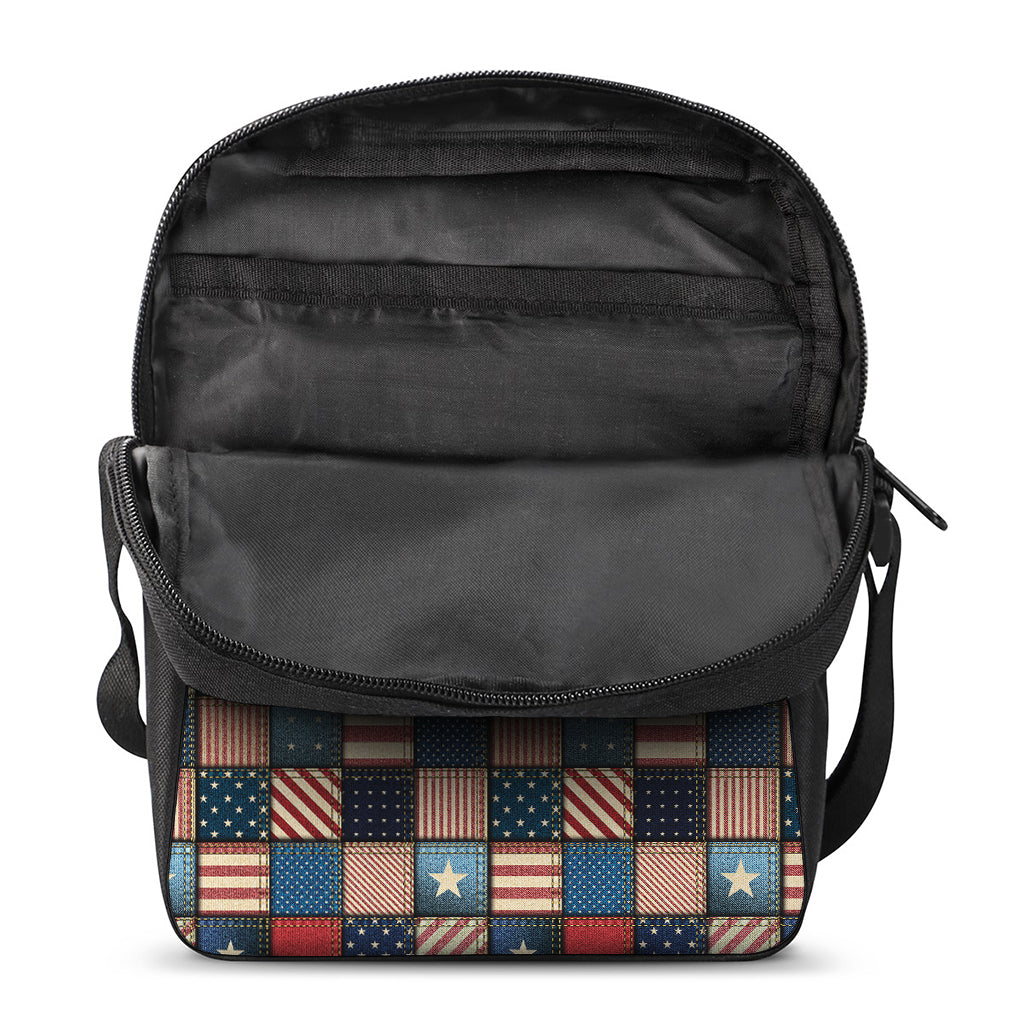 USA Denim Patchwork Pattern Print Rectangular Crossbody Bag