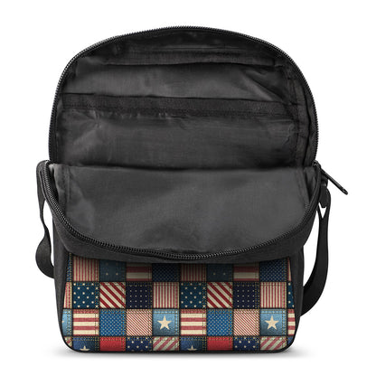 USA Denim Patchwork Pattern Print Rectangular Crossbody Bag