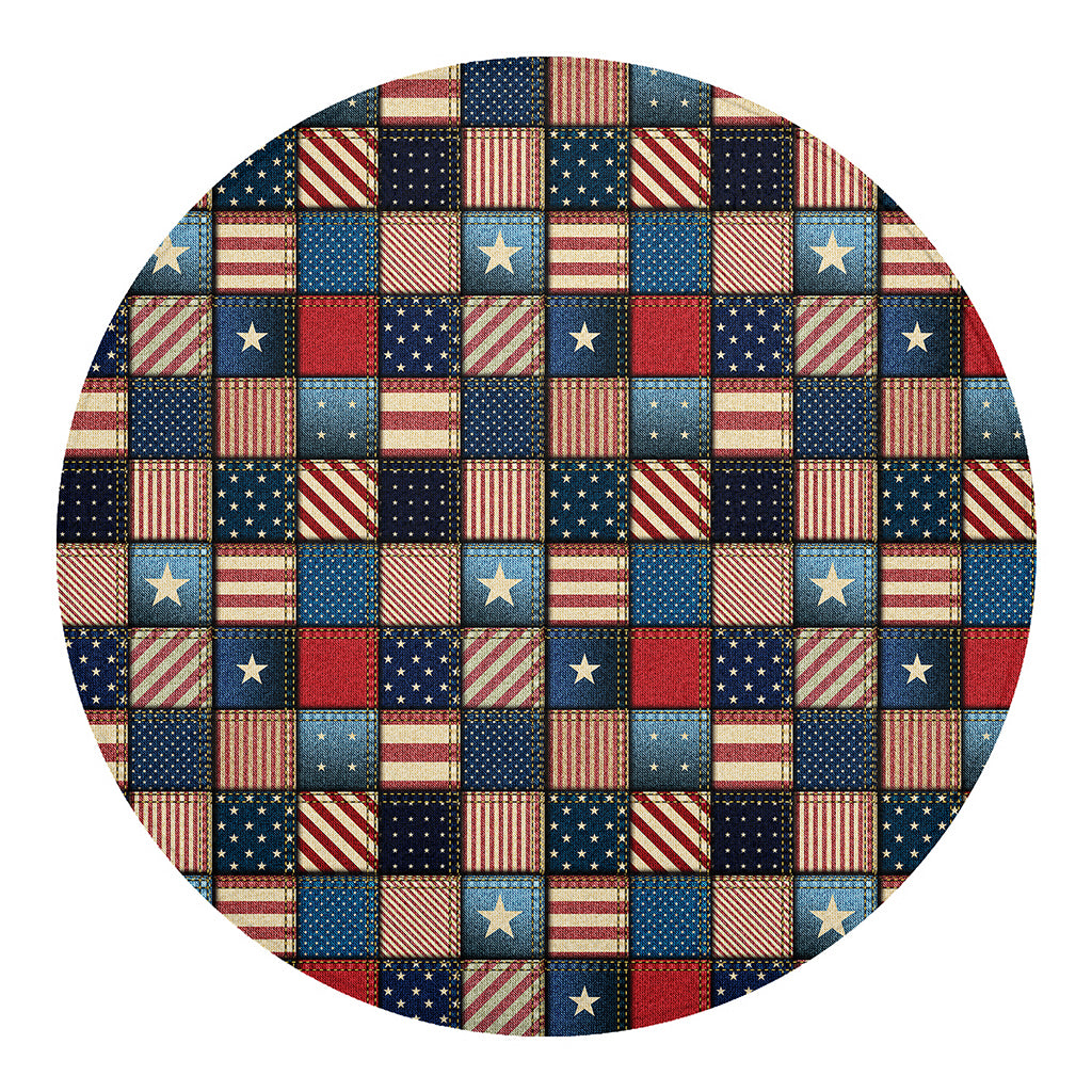 USA Denim Patchwork Pattern Print Round Blanket