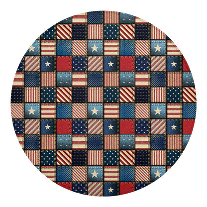 USA Denim Patchwork Pattern Print Round Blanket