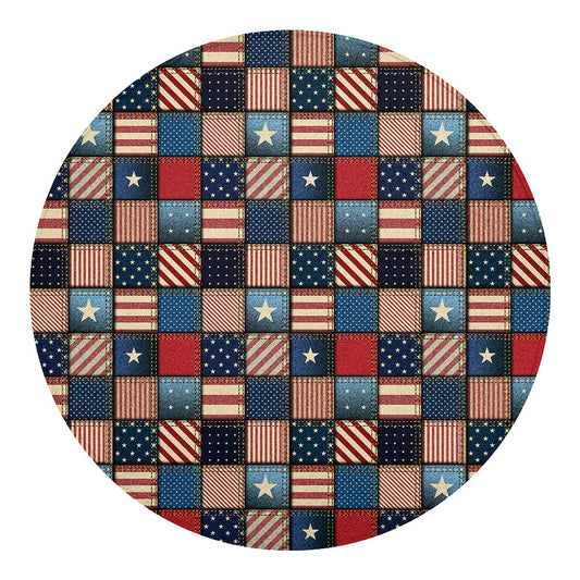 USA Denim Patchwork Pattern Print Round Blanket