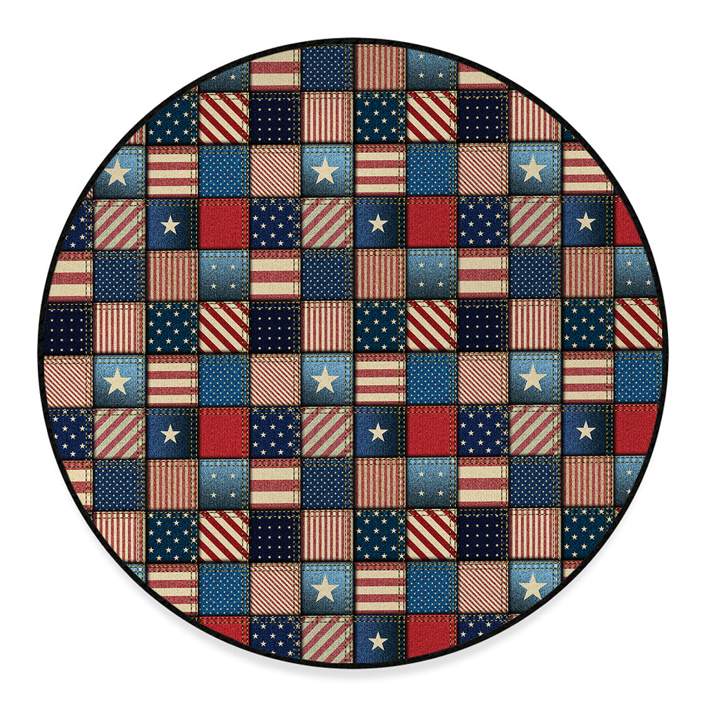 USA Denim Patchwork Pattern Print Round Floor Mat