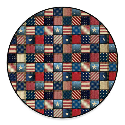 USA Denim Patchwork Pattern Print Round Floor Mat