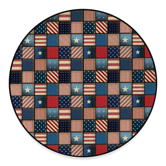 USA Denim Patchwork Pattern Print Round Floor Mat
