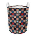 USA Denim Patchwork Pattern Print Round Laundry Basket
