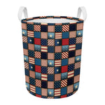 USA Denim Patchwork Pattern Print Round Laundry Basket
