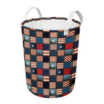USA Denim Patchwork Pattern Print Round Laundry Basket