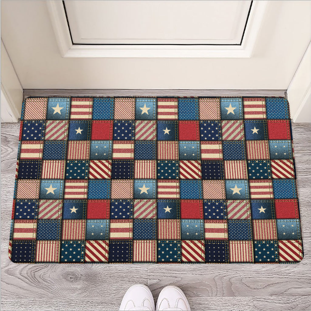 USA Denim Patchwork Pattern Print Rubber Doormat