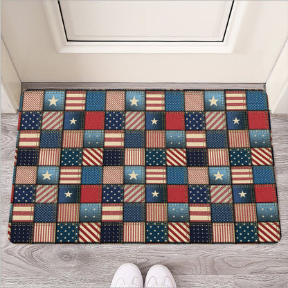 USA Denim Patchwork Pattern Print Rubber Doormat