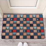 USA Denim Patchwork Pattern Print Rubber Doormat