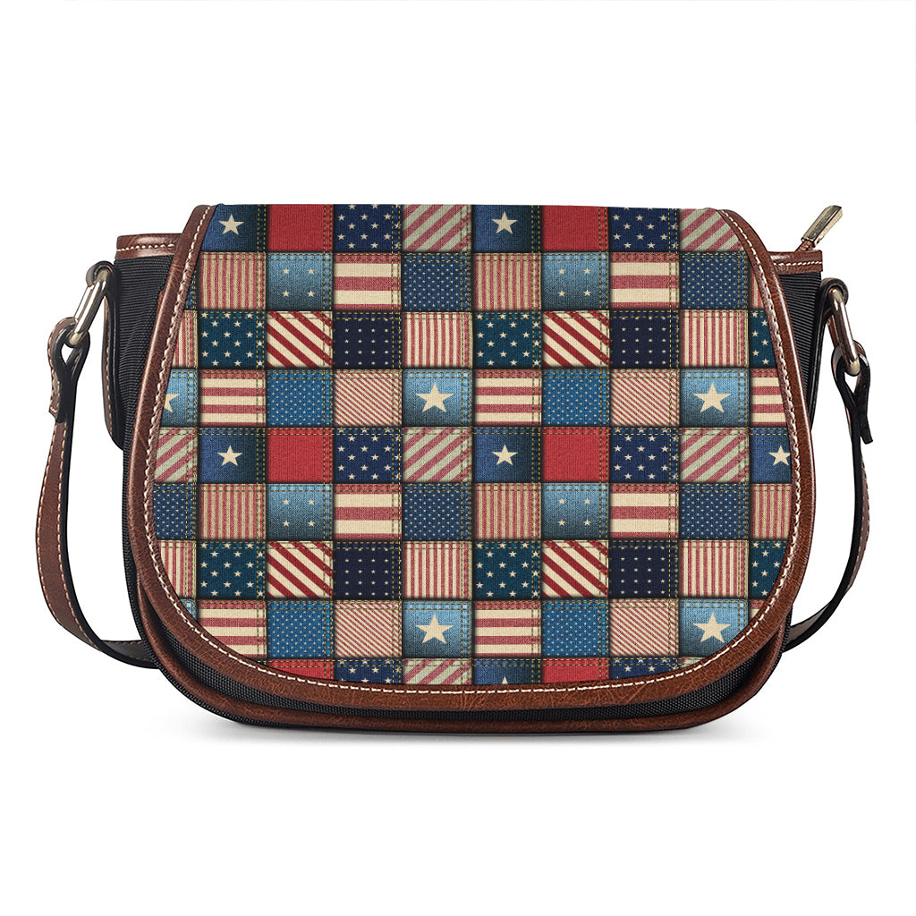 USA Denim Patchwork Pattern Print Saddle Bag