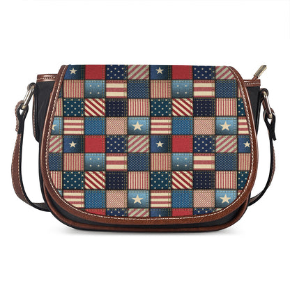 USA Denim Patchwork Pattern Print Saddle Bag