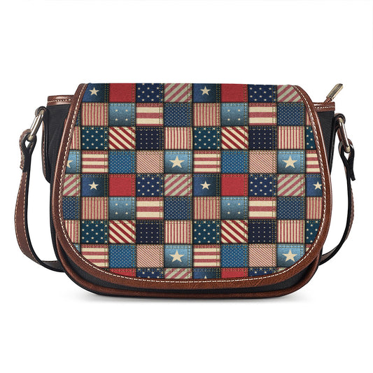 USA Denim Patchwork Pattern Print Saddle Bag