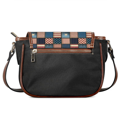 USA Denim Patchwork Pattern Print Saddle Bag