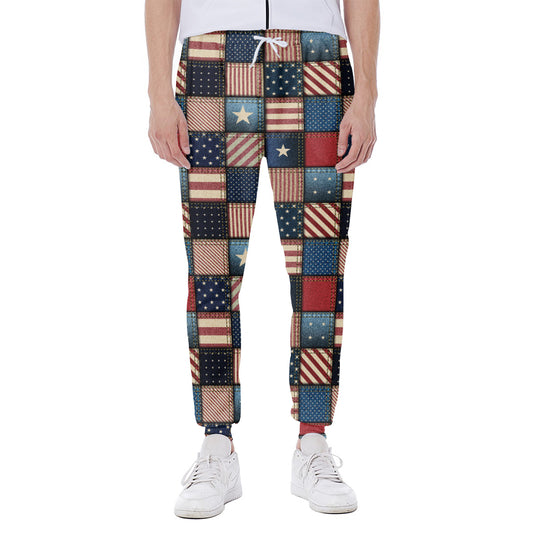 USA Denim Patchwork Pattern Print Scuba Joggers