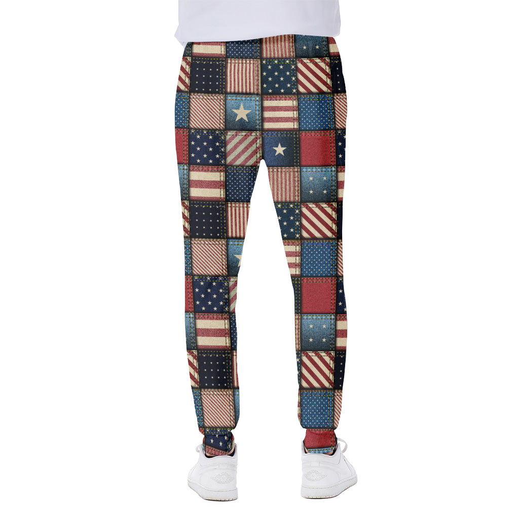 USA Denim Patchwork Pattern Print Scuba Joggers