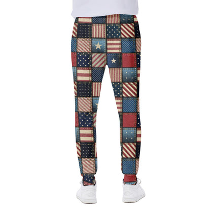 USA Denim Patchwork Pattern Print Scuba Joggers