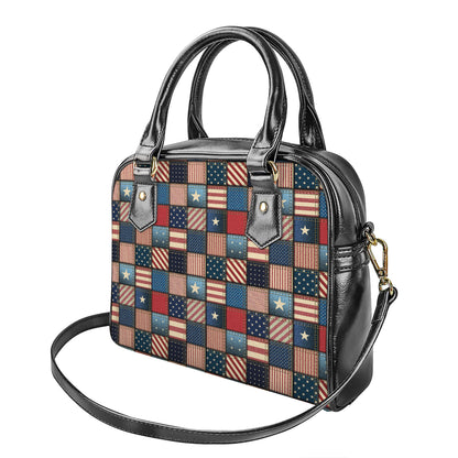 USA Denim Patchwork Pattern Print Shoulder Handbag