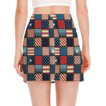 USA Denim Patchwork Pattern Print Side Slit Mini Skirt