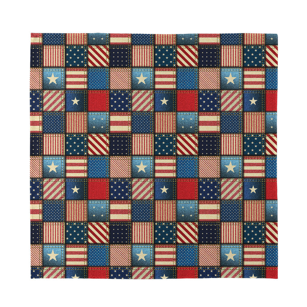 USA Denim Patchwork Pattern Print Silk Bandana