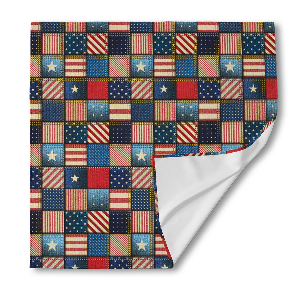 USA Denim Patchwork Pattern Print Silk Bandana