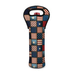 USA Denim Patchwork Pattern Print Single Neoprene Wine Tote