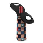 USA Denim Patchwork Pattern Print Single Neoprene Wine Tote