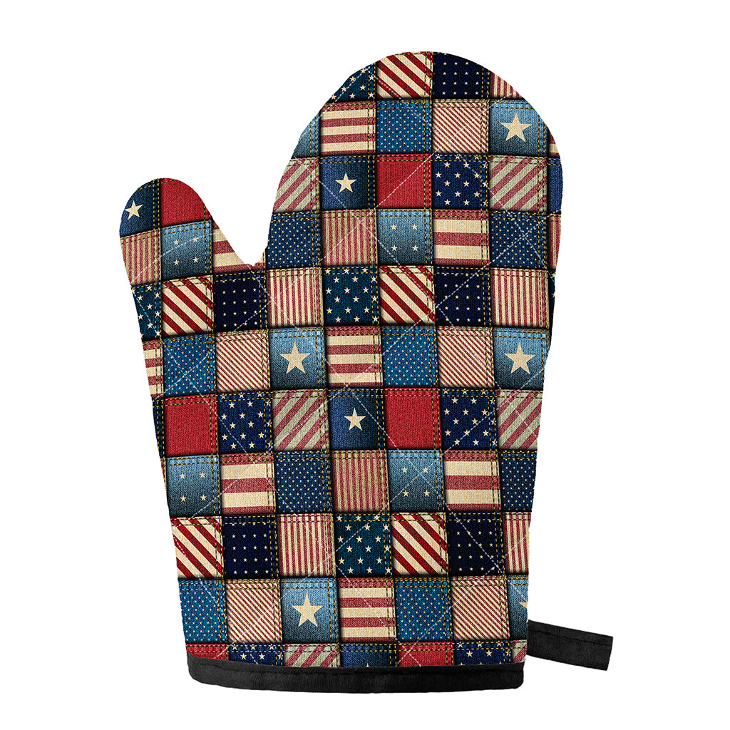 USA Denim Patchwork Pattern Print Single Oven Mitt