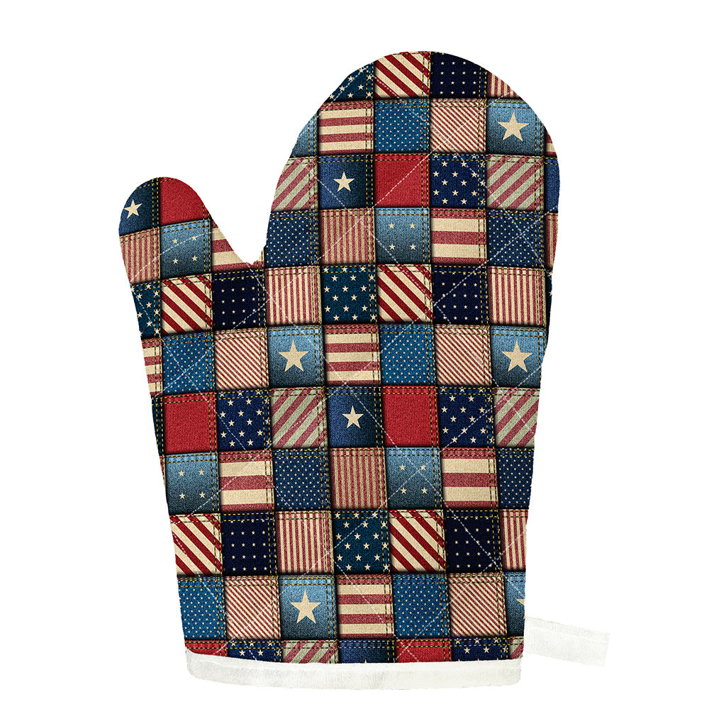 USA Denim Patchwork Pattern Print Single Oven Mitt