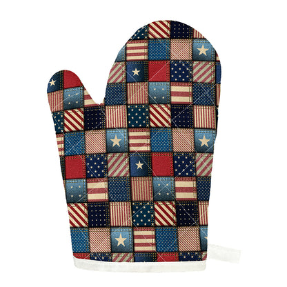 USA Denim Patchwork Pattern Print Single Oven Mitt