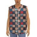 USA Denim Patchwork Pattern Print Sleeveless Baseball Jersey