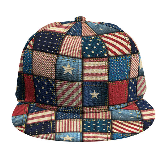 USA Denim Patchwork Pattern Print Snapback Cap