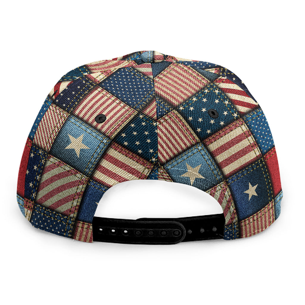 USA Denim Patchwork Pattern Print Snapback Cap