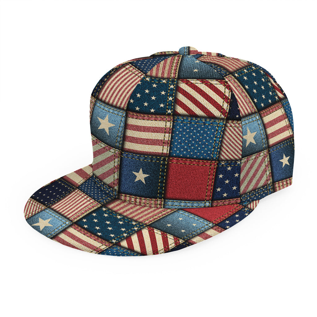 USA Denim Patchwork Pattern Print Snapback Cap