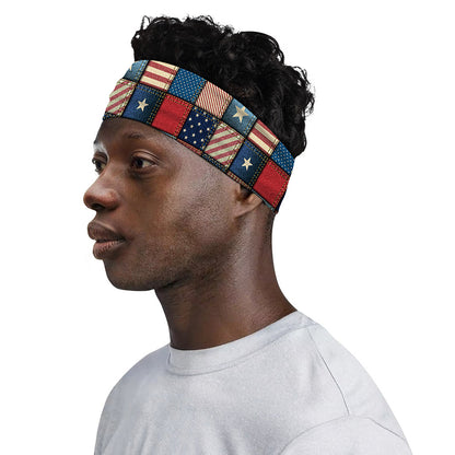 USA Denim Patchwork Pattern Print Sports Headband