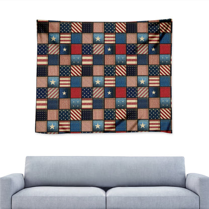 USA Denim Patchwork Pattern Print Tapestry