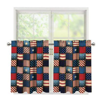 USA Denim Patchwork Pattern Print Tier Curtains