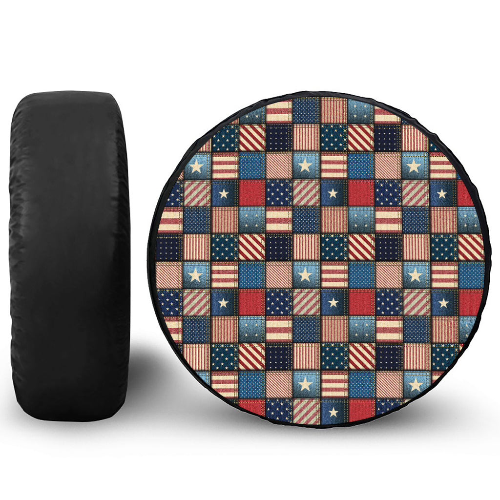 USA Denim Patchwork Pattern Print Tire Cover