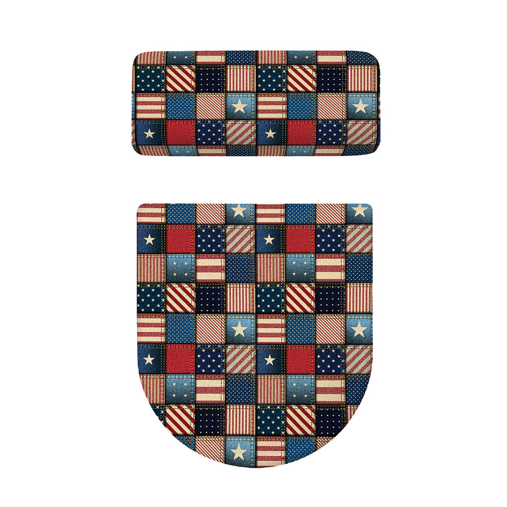 USA Denim Patchwork Pattern Print Toilet Lid And Tank Cover Set