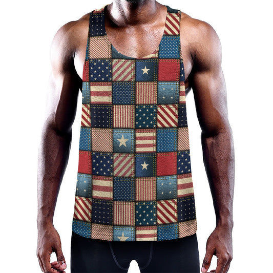 USA Denim Patchwork Pattern Print Training Tank Top