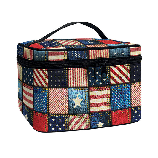 USA Denim Patchwork Pattern Print Travel Makeup Bag