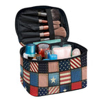 USA Denim Patchwork Pattern Print Travel Makeup Bag