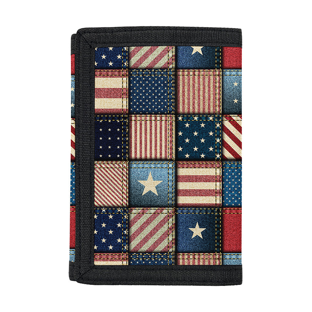USA Denim Patchwork Pattern Print Trifold Wallet