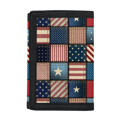 USA Denim Patchwork Pattern Print Trifold Wallet