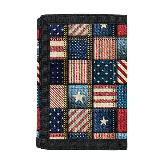 USA Denim Patchwork Pattern Print Trifold Wallet