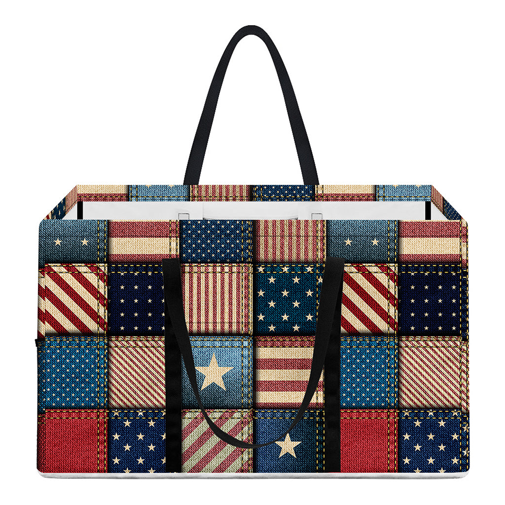 USA Denim Patchwork Pattern Print Utility Tote Bag