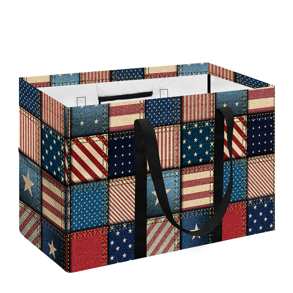 USA Denim Patchwork Pattern Print Utility Tote Bag