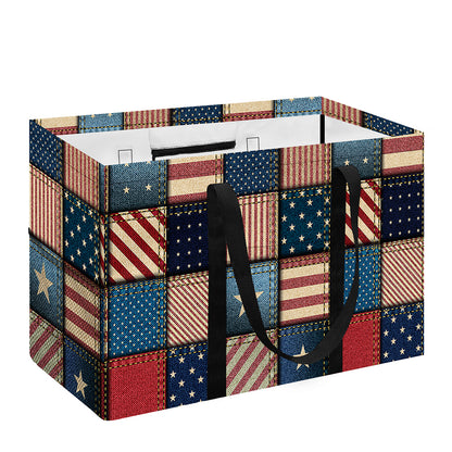 USA Denim Patchwork Pattern Print Utility Tote Bag